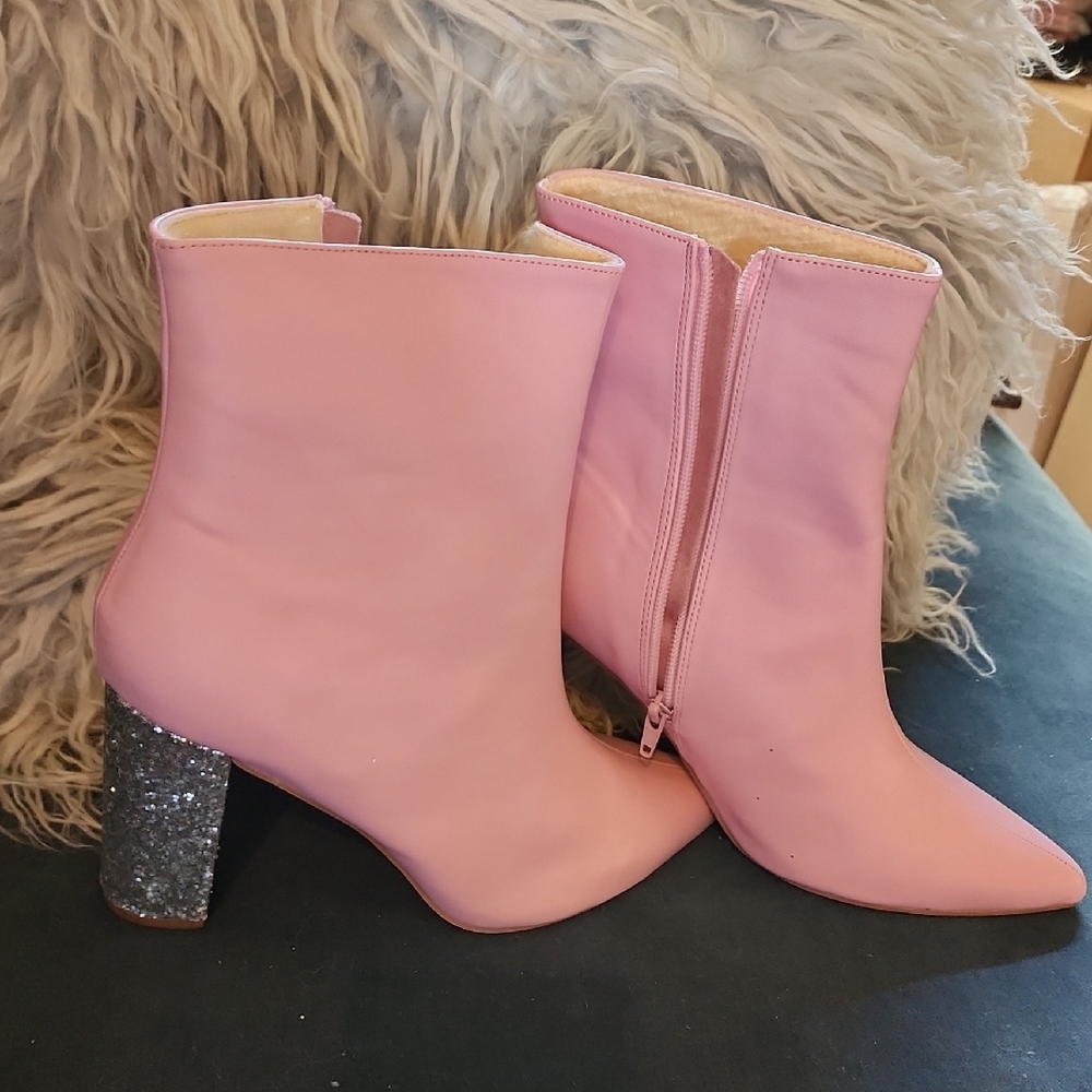 Pink Glitter Heel Ankle Boots